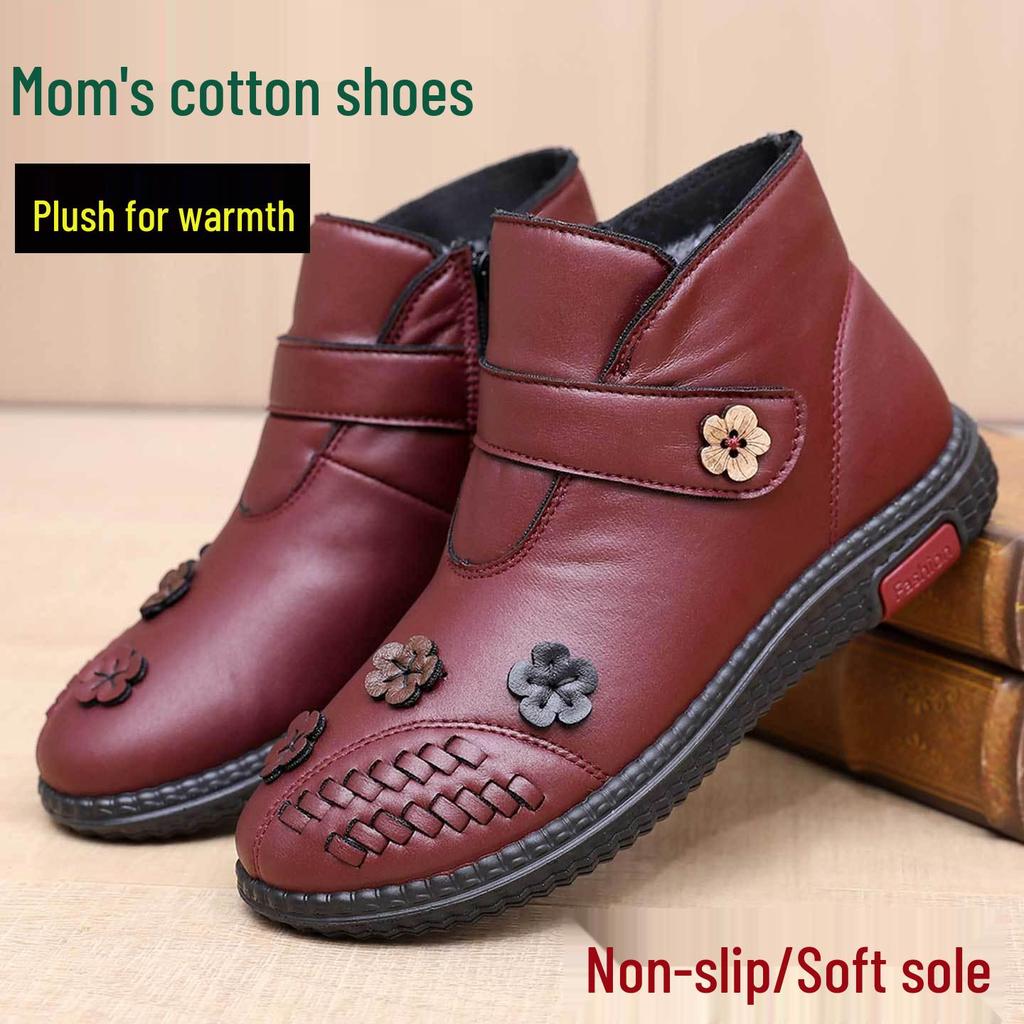 Women's Waterproof Plush Winter Shoes - Warm, Non-Slip, Soft Sole for Elderly