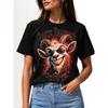 Women's Crew Neck Short Sleeve T-Shirt, Watercolor Wind Wearing Christmas Hat Happy Lamb Print Casual Christmas Day Top