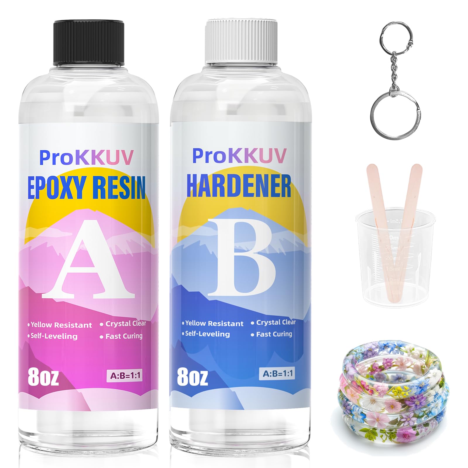 

ProKKUV Смола Большая Эпоксидная 237 мл x унц для Включает Силиконовую Форму и Брелок Популярная Смола Очень DIY Крафтовая Смола Смешивается по Объему Жидкая, Вместимость,