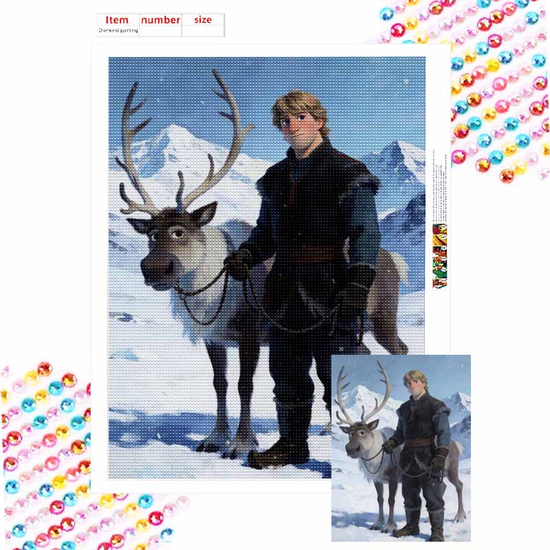 Disney Diamond Painted Mosaic Art Painting Kit Kristoff and Sven Frozen Handmade DIY Gift Home Decor Round 20x30cm