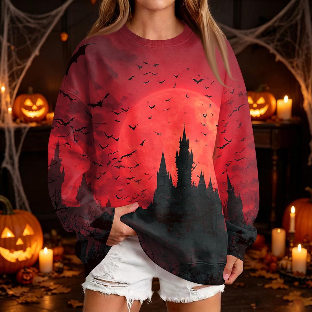 Women's Fashion Casual Halloween Print Round Neck Sweatshirt