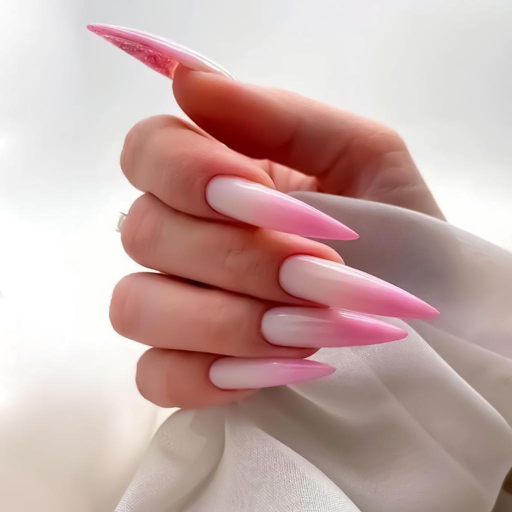 24 Stück Lange Stiletto Press-On Nägel Gradient Pink Weiß Falsche Nägel Spitzen DIY Maniküre Falsche Nägel Für Mädchen
