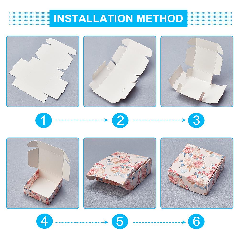 1set Flower Pattern Paper Gift Boxes Folding Boxes for Jewelry Square Mixed Color 7.5x7.5x3cm 5 colors 6pcs/color 30pcs/set