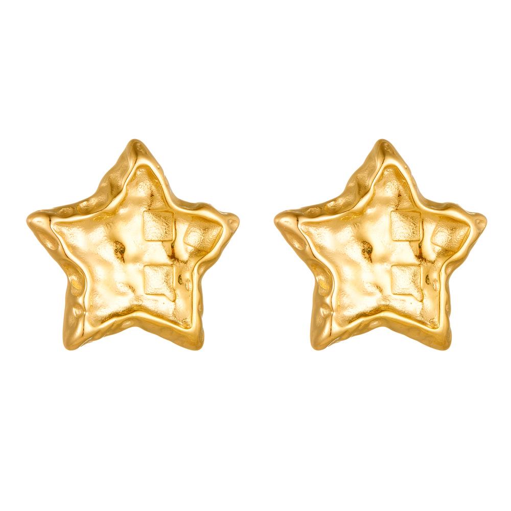 18K Gold Plated Non-fading Star Stud Earrings - Stainless Steel & Titanium, Cross-border Fashion
