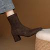 Autumn and winter rubber sole pointed women's fashion boots solid color suede large size women's boots medium heel sleeve square heel fashion boots