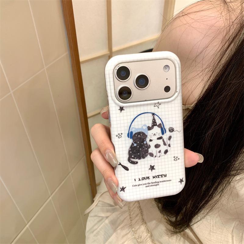 

Korean Plaid Cat Headphones Magnetic iPhone Case for 17 Pro Max/16/15/14 iPhone 16 Pro Max
