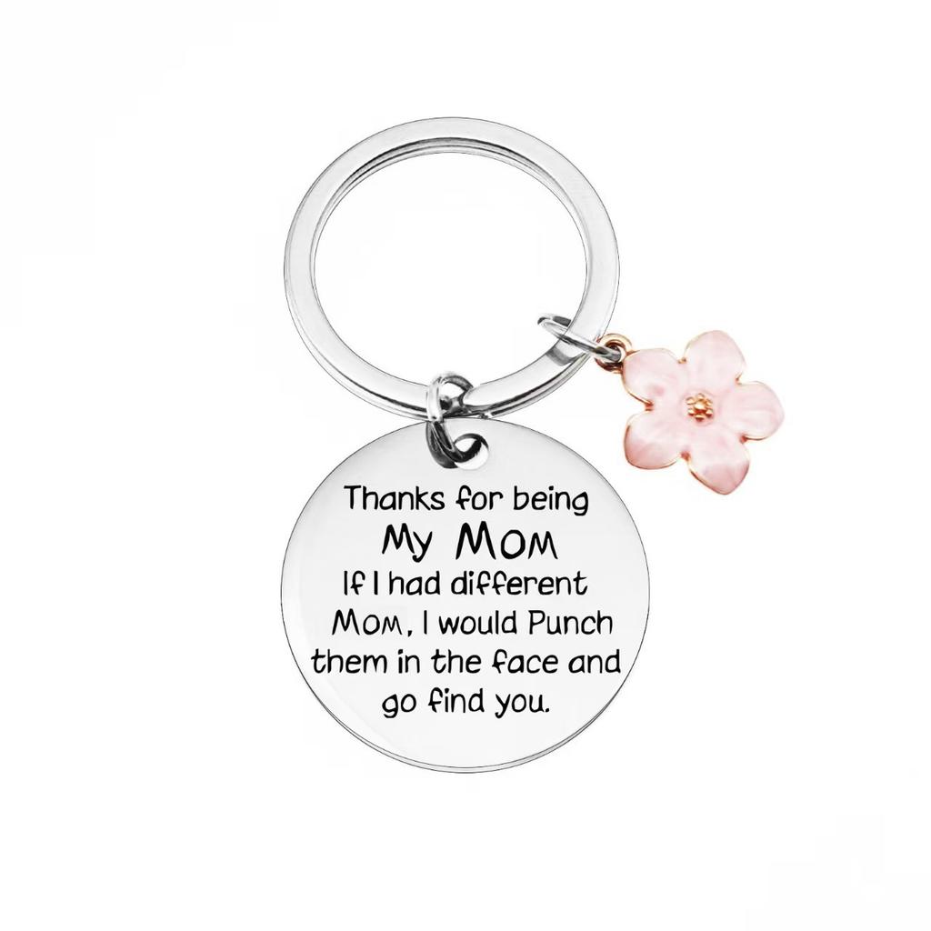 Stainless Steel Grateful Mothers Day Birthday Gift DIY Small Accessories Creative Keychain Stainless Steel Keychain for Backpack Bag Pendant