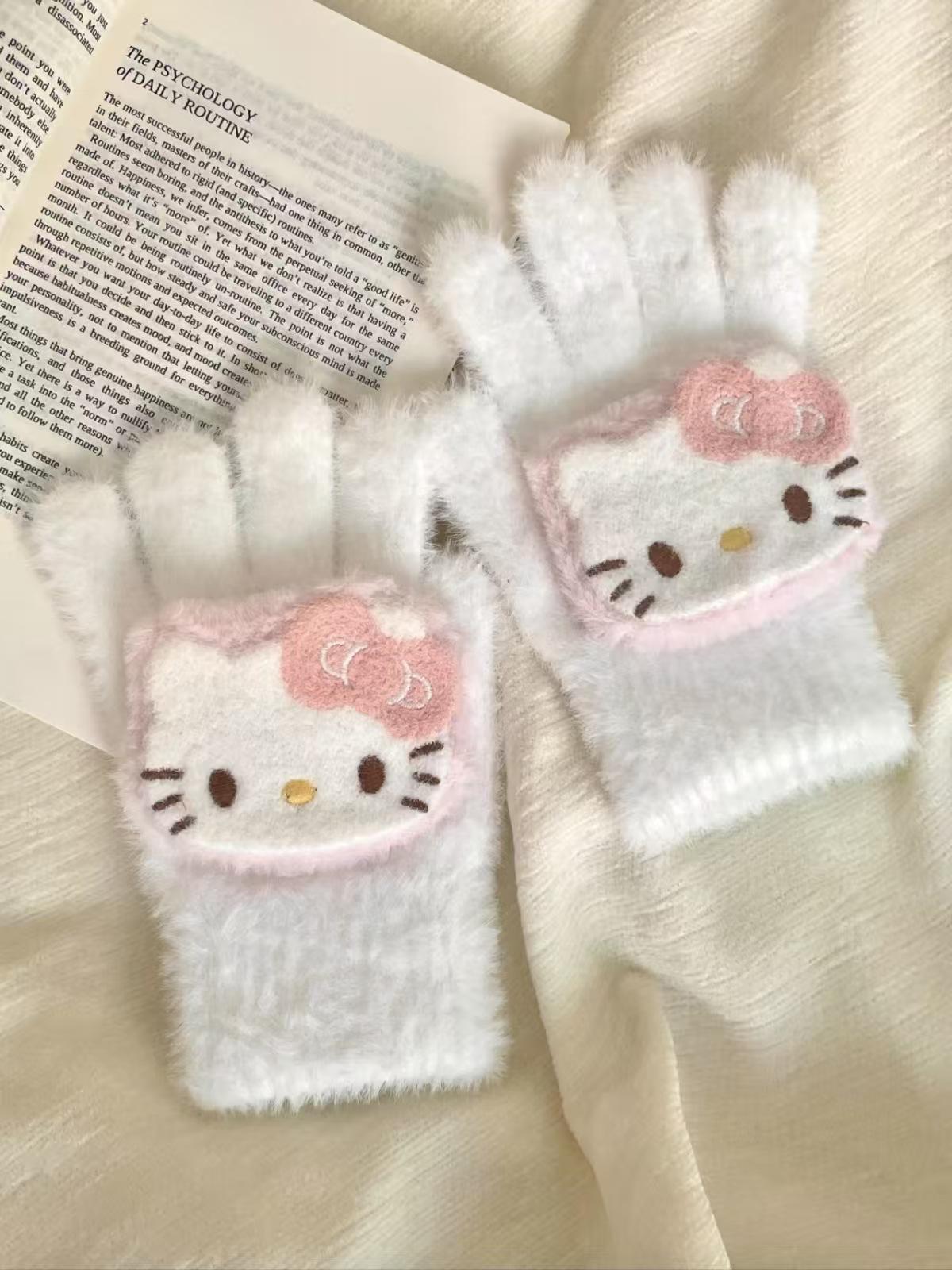 

Girls Cute Winter Warm Plush Kitty Gloves - Cold Protection for Students Normal Thickness