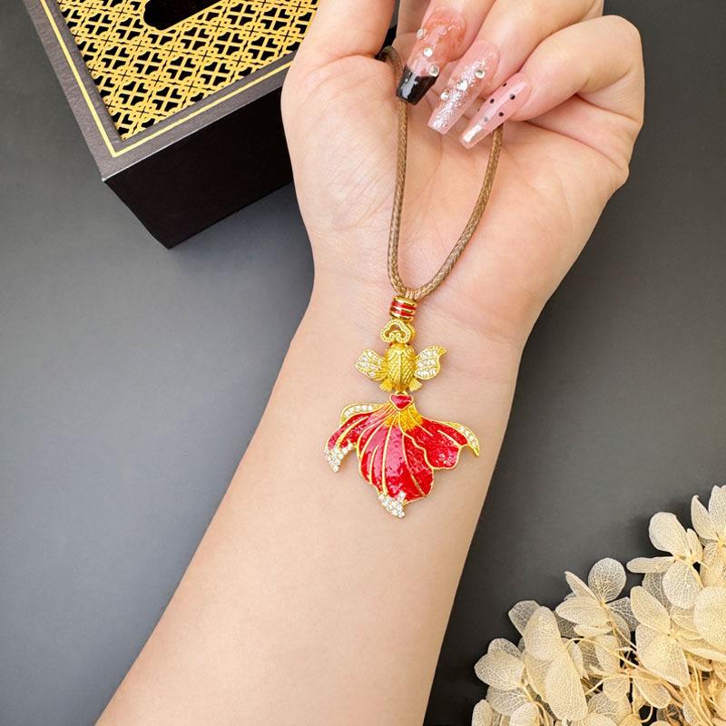 Ancient Micro-paved Red Goldfish Vintage Color High-end Jewelry Necklace Pendant