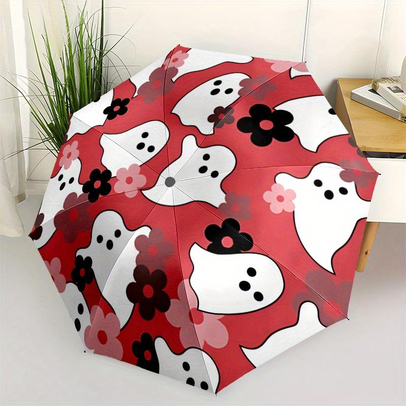 1pc Ghost Floral Automatic Open/close Folding Compact Umbrella, 8-Rib Sturdy Canopy, Lightweight Portable, Everyday Use, Gift,091