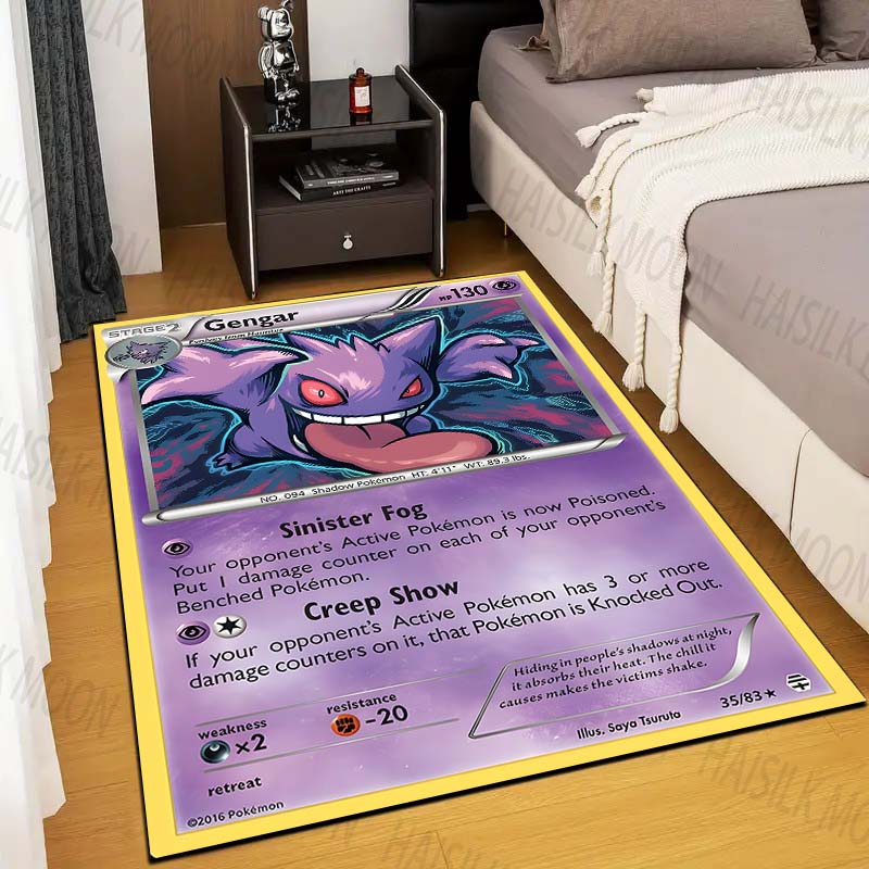 1PC Gengar Pokémon Cards Print Rug Carpet for Living Room Children Bedroom Mat Sofa Doormat Floor Rug Home Decor Anti Slip Mat