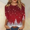 Women's Fashion Casual Christmas Printed Round Neck Long Sleeve Pullover Top