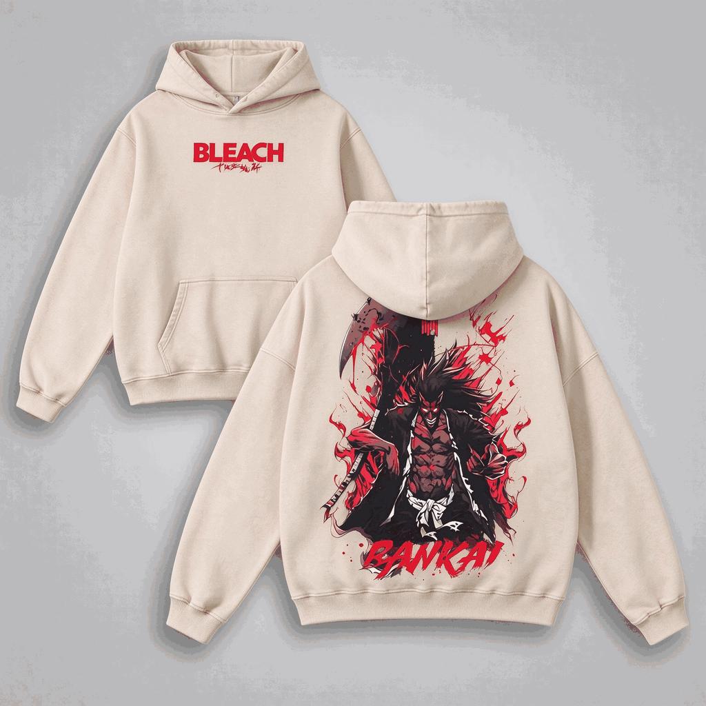 Anime Bleach Zaraki Kenpachi Print Hooded Men Women Hoodies Vintage Washed Sweatshirt Casual Cotton Pullover Harajuku Streetwear