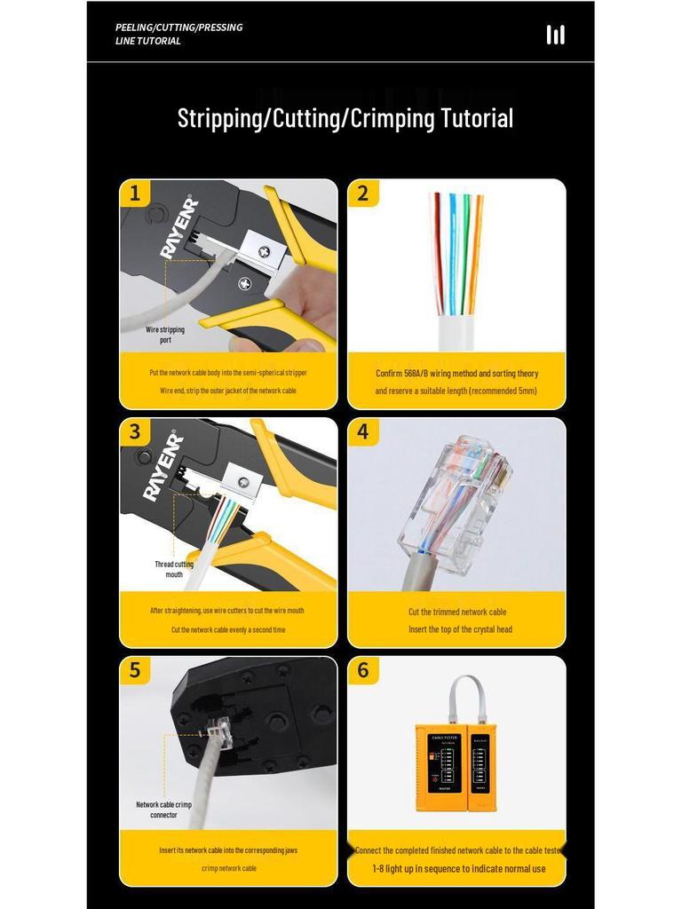 Ruineng Professional Cat 6 Network Crimping Tool Set with Multifunctional Tester