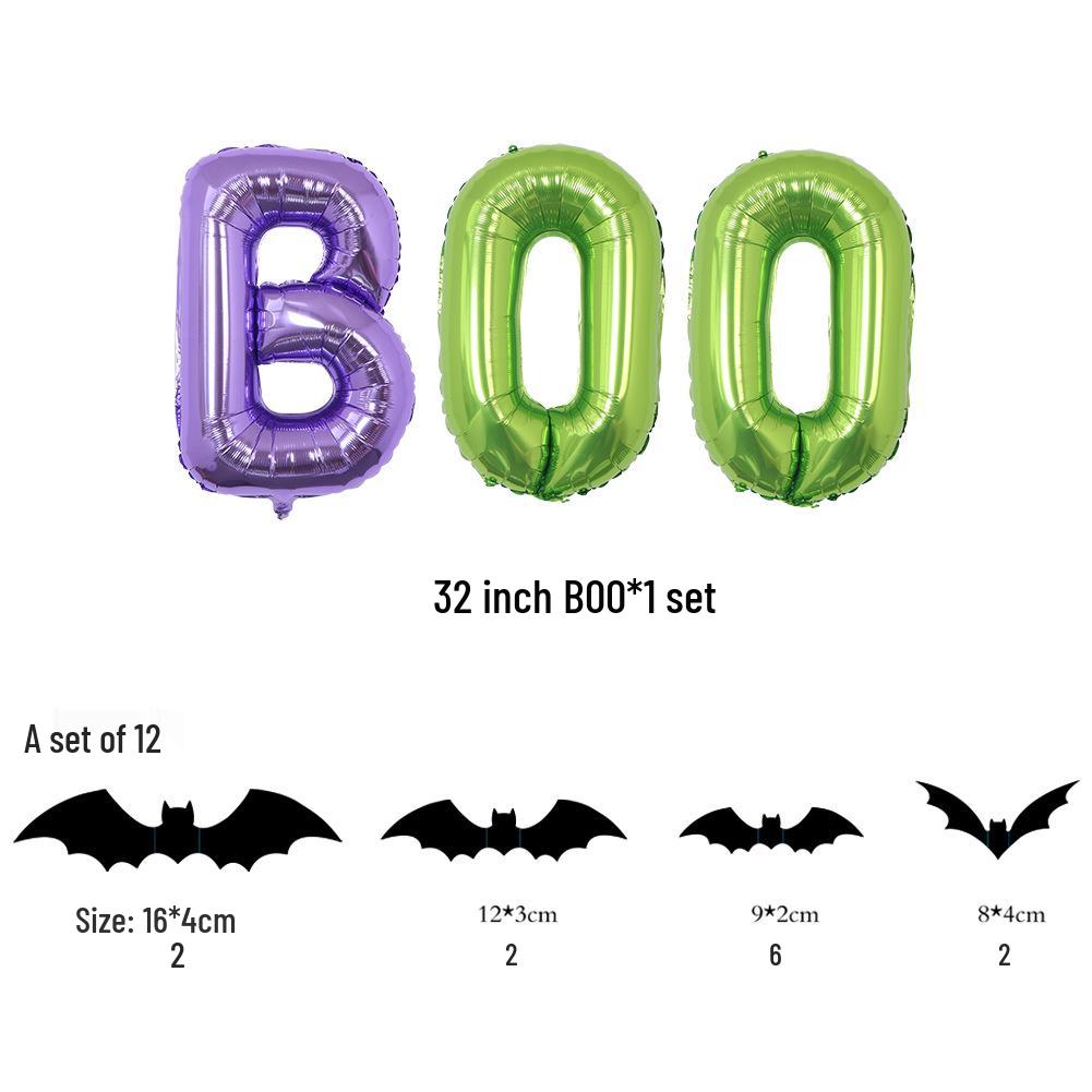 Halloween Decor Set: 3D Bats & 32" BOO Foil Balloons (12 Pieces)