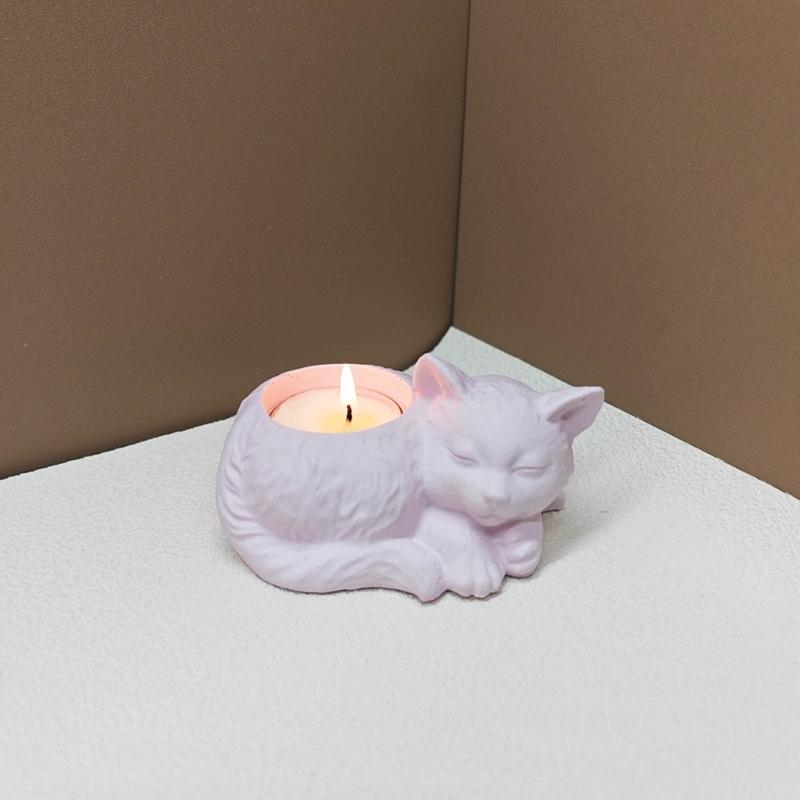 Sleeping Cats Candlesticks Resins Mould DIY Castings Moulds Animal Candle Holder Silicone Molds for Table Decorations