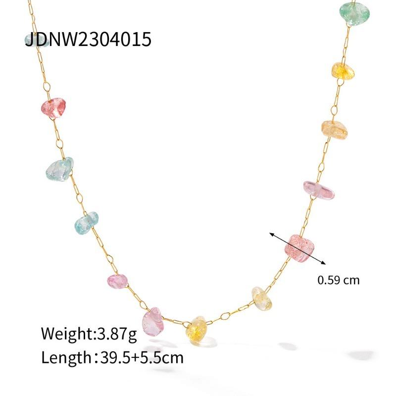 Women Colored Natural Stone Beaded Necklace And Bracelet Set Light Luxury Fashion Jewelry
