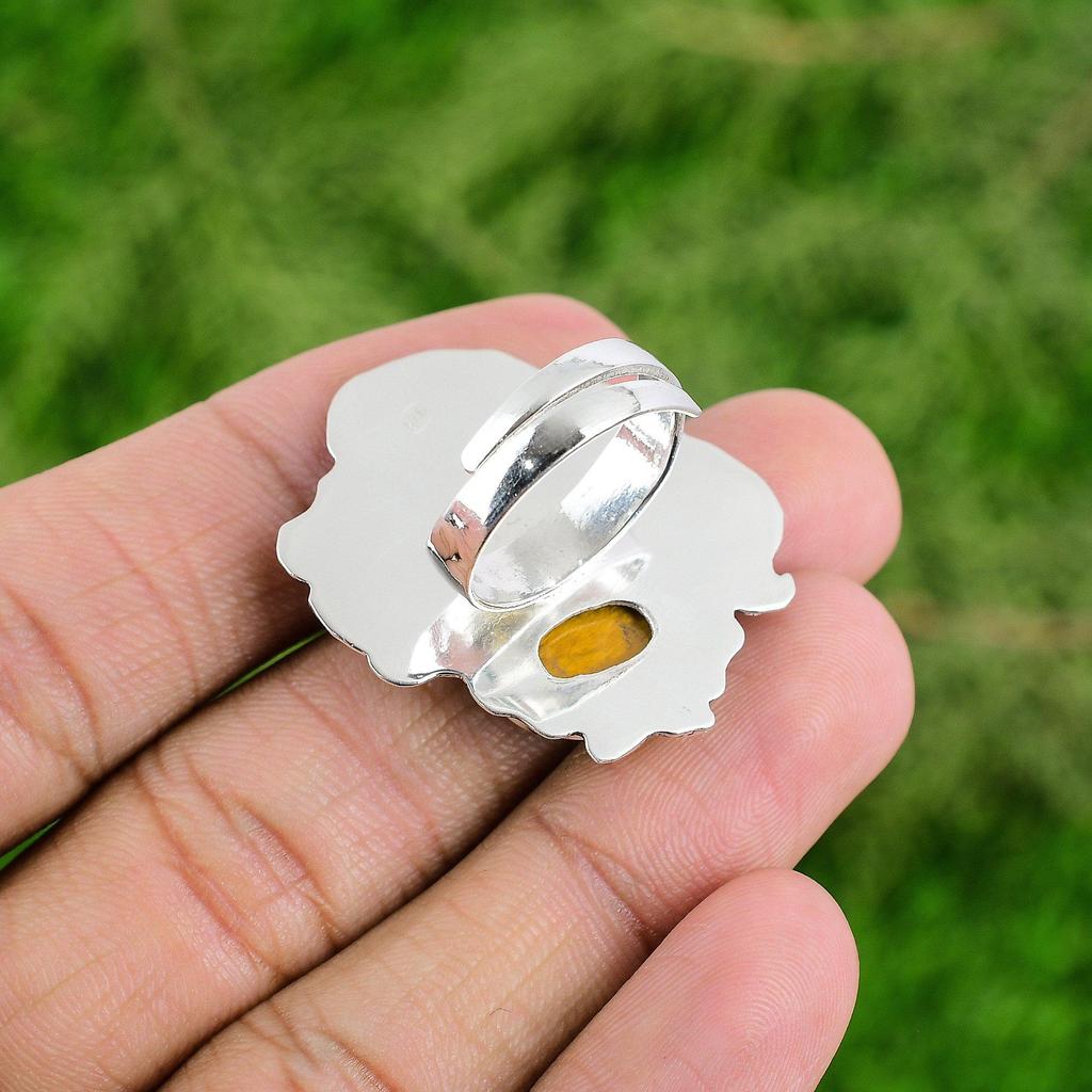 Mothers day Deal Sterling Silver Natural Tigers Eye Statement Boho Ring Jewelry