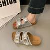 Fashion flat-bottomed slippers women's outer wear 2025 summer new versatile belt buckle casual beach one-word cool slippers