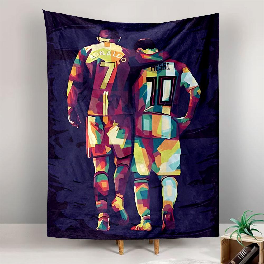 Ronaldo and Messi Football Wall Tapestry Number 7 and 10 Jersey Pop Art Soccer Fan Decor Man Cave Gift