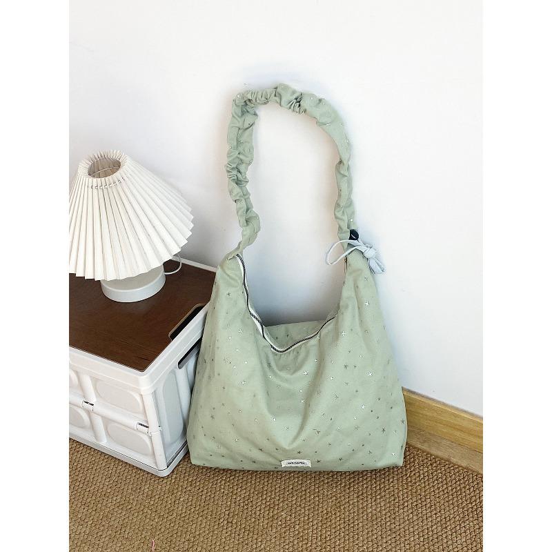 Spring New Dopamine Star Canvas Crossbody Bag for Women Korean Style Pleated Shoulder Handbag