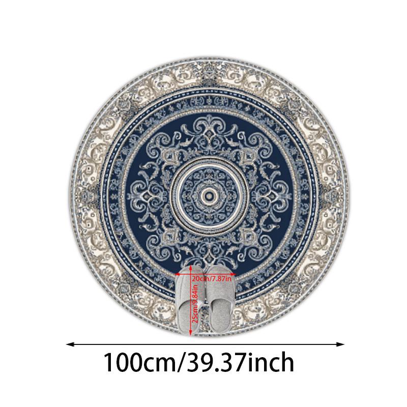 Large Decorative Round Area Rug Blue and Beige Ornate Moroccan Pattern Circular Living Room Home Decor Accent Mat