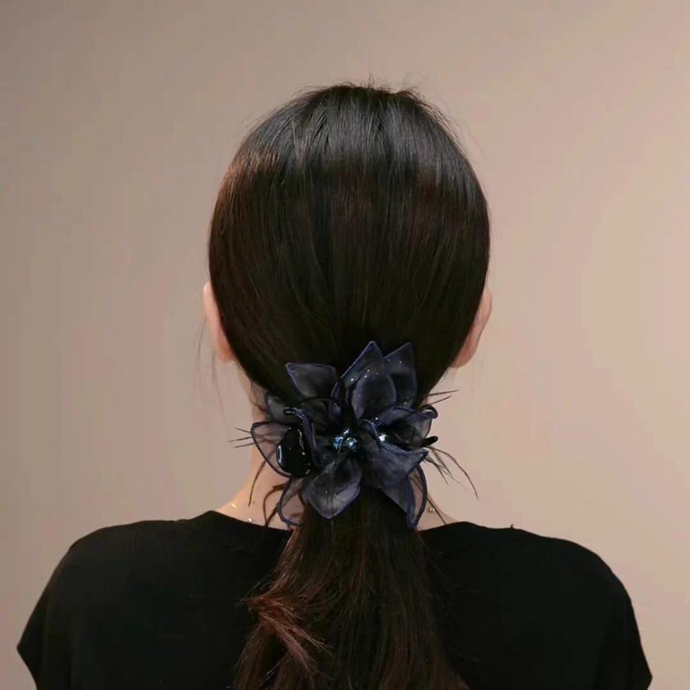 Sheer Tulle Crystal Pendant Spark Crystal Hair Jaw Clip Elegant Tulle Claw Clip Daily Style
