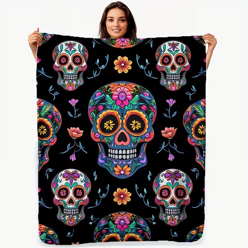 Einzigartige Flannelldecke mit Design aus lila Rose und Totenkopf, lässig, warm, für das Büro, zum Überwerfen, für Outdoor, Camping, Reisen