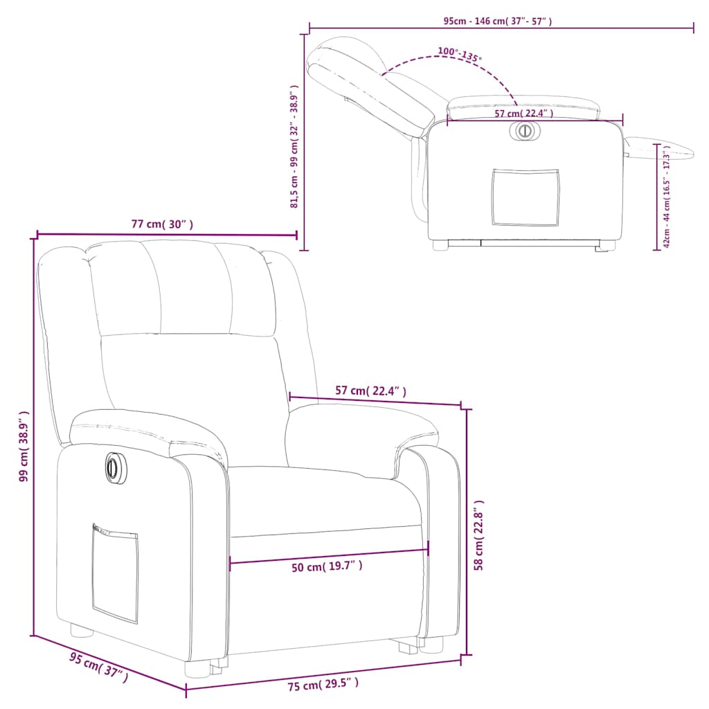 Electric Recliner Chair with Rising Function Burgundy Fabric