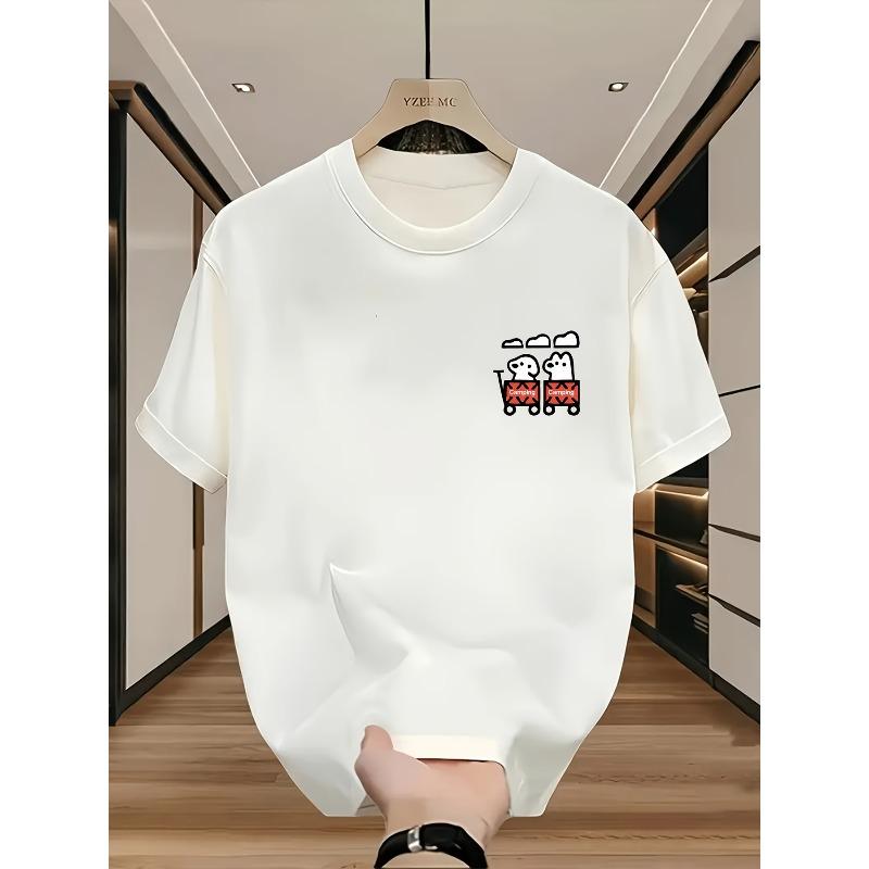 European sizes Men's Cotton Versatile Round Neck Short Sleeve T-Shirt Summer Casual Printed Top