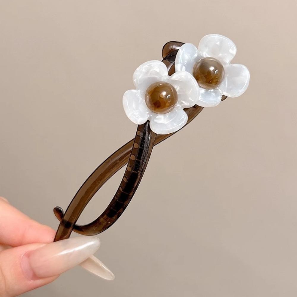 Elegante Haarspange mit Blumenmotiv aus Kunstharz – minimalistische längliche Haarspange mit einfarbiger Blumenklammer im Vintage-Stil für gedrehte Hochsteckfrisuren