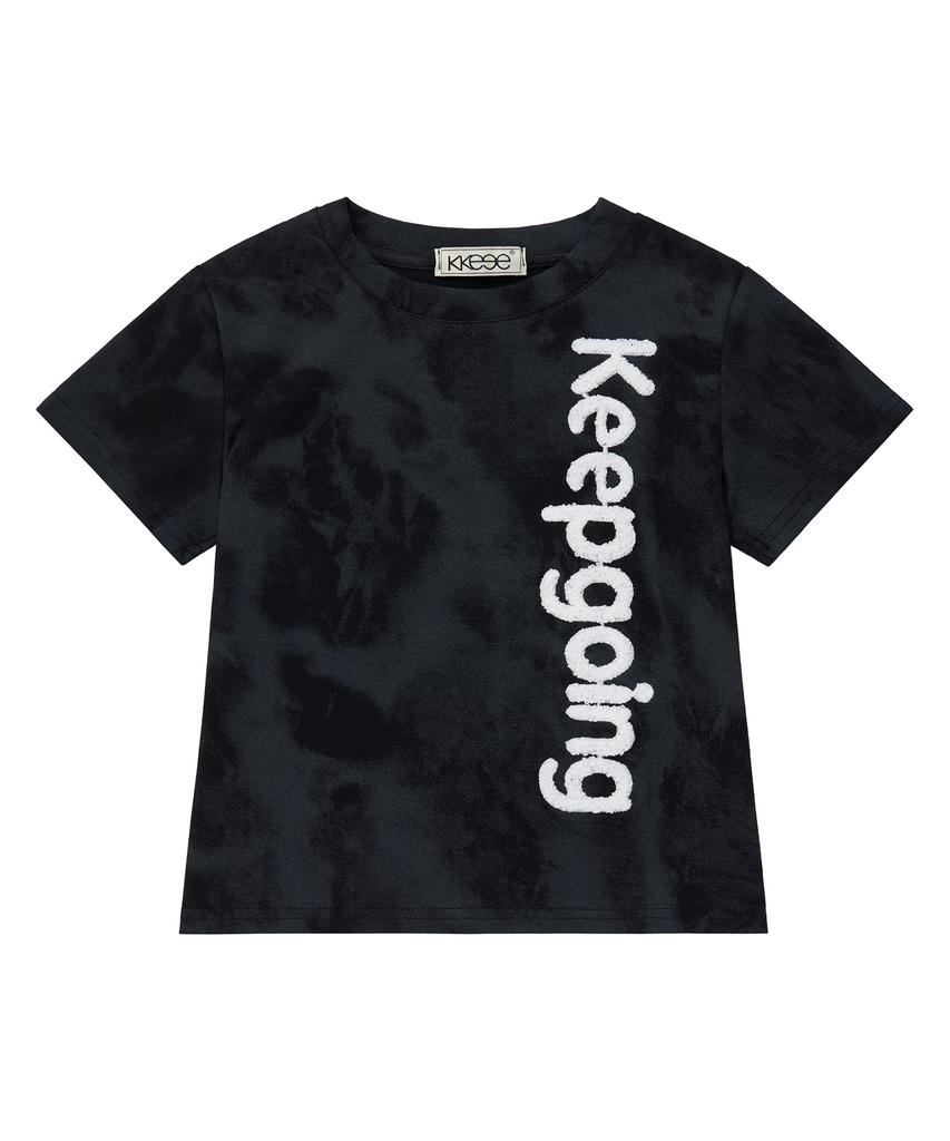 KKEEE Keep Going Boucle Embroidery Crop Short Sleeve Tee