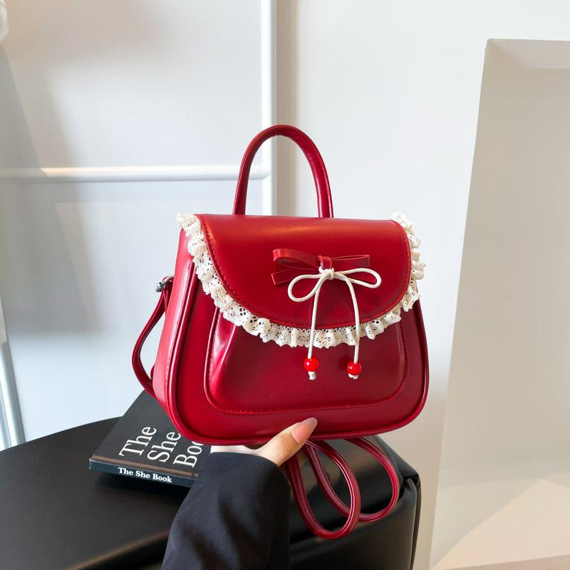 

Niche design bow backpack sweet beautiful women shoulder messenger bag versatile fashion daily commuter bag красный