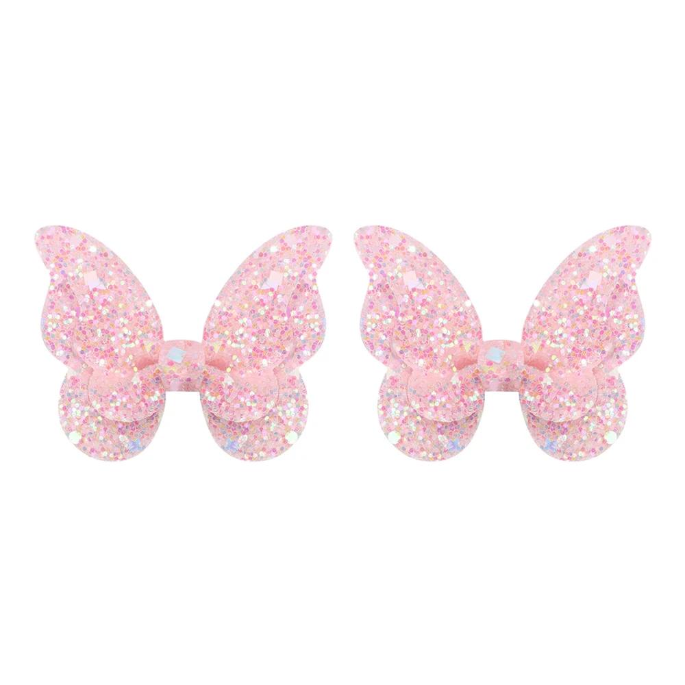 2/4/5Pcs Girls Cute Sequins Double Butterfly Hair Clip Bow Hairpins DIY Headwear Bow Decor Hairgrip Children Hair Accessories