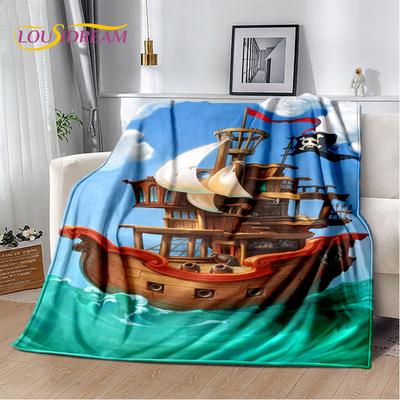 Een Piratenboot, Bark, Boot Schip Monster Zachte Pluche Deken, Flanel Deken Plaid Deken voor Woonkamer Slaapkamer Bed Bank Picknick