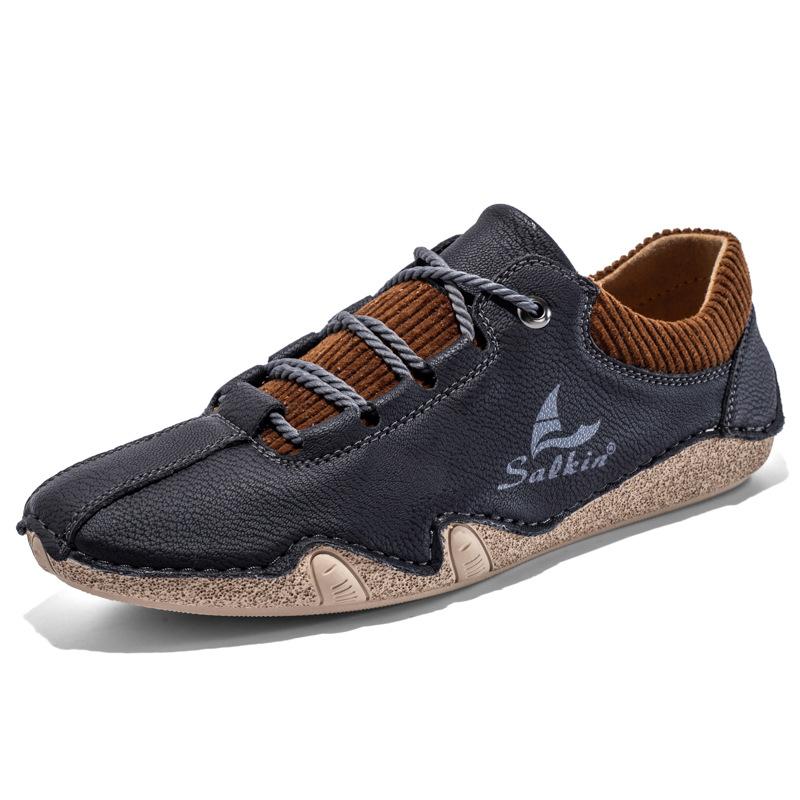 

2025 autumn new men s casual leather shoes fashion lace-up Doudou shoes foreign trade breathable large size lazy shoes 38 чорний