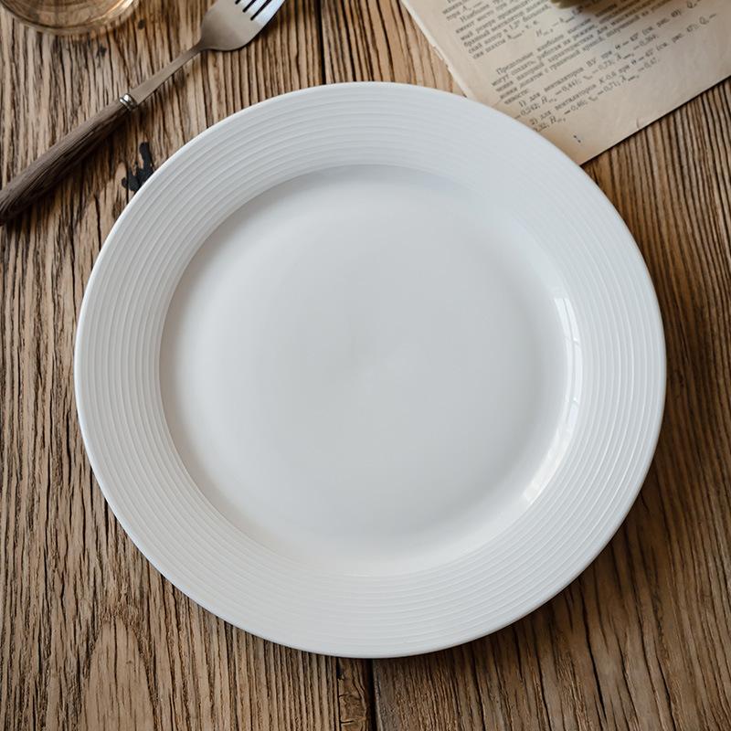 Retro Style Ceramic Flat Plate Vegetable Plate High Value Relief Western Food Pasta Plate Breakfast Dessert Plate Threaded Salad Plate