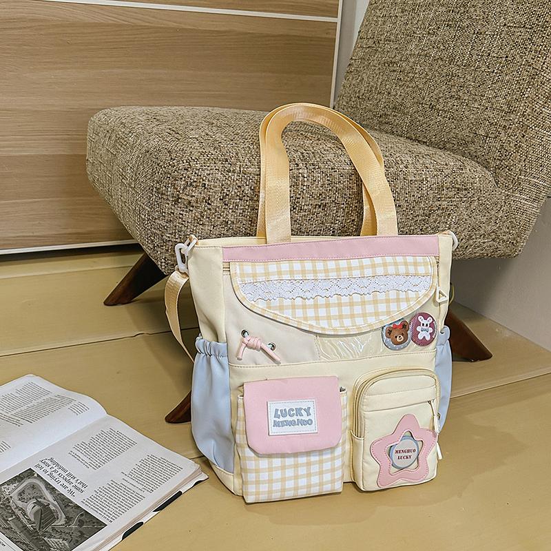 Damen Umhängetasche Studenten Buch Tasche Große Kapazität Handtasche Farbblock Umhängetasche