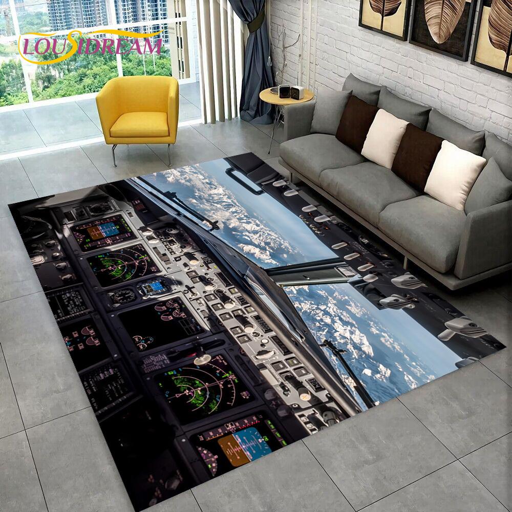 Kobercová podložka do kokpitu stíhacího letadla pro domácí obývací pokoj ložnici pohovku Rohožka Dekorace, Velký koberec Protiskluzová podložka na podlahu