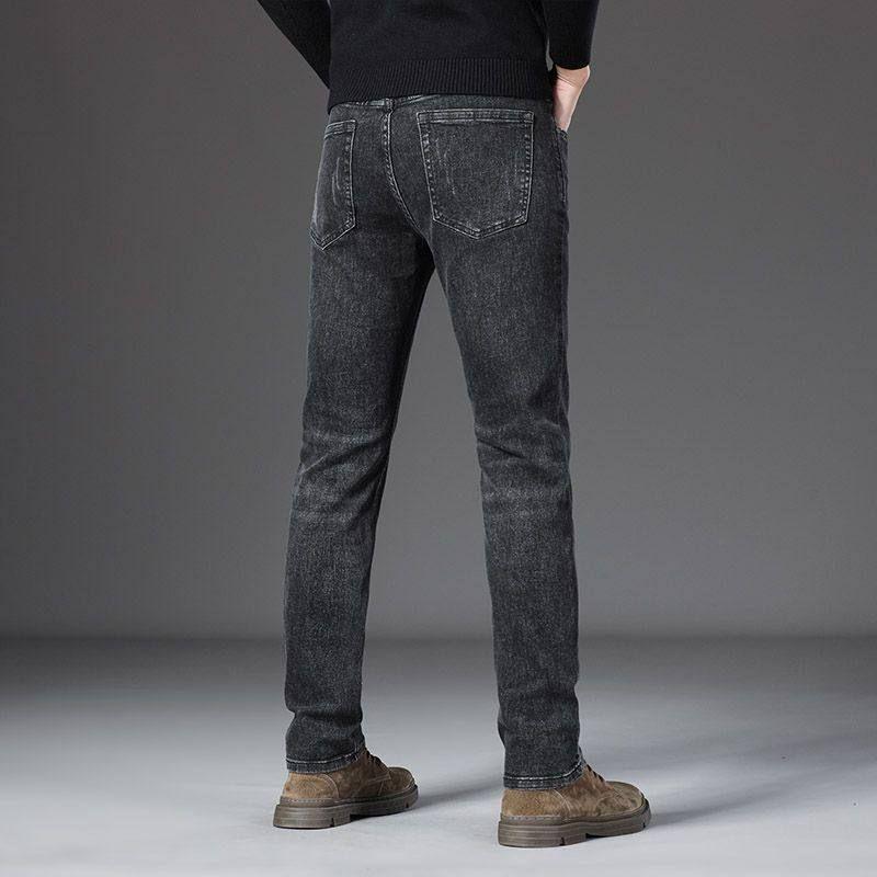 Foreign Trade Surplus Spring and Autumn New Style Gray Retro Jeans for Men, Heavyweight Straight Loose Fit, Stretchy, Cool Casual Long Pants