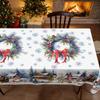 One Christmas Winter Snowman Santa Claus Tablecloth with a Wreath and Snow Scene Design - Yzb