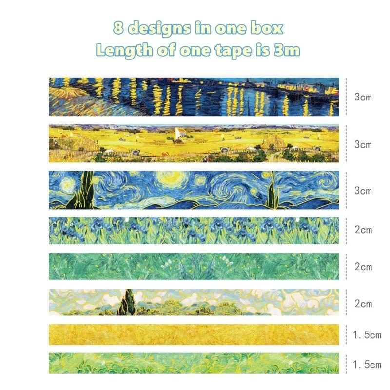8 Pieces of Hot Stamping Washi Tape Set Van Gogh Painting Art Tape Diary Decoration Stickers Stationery DIY Material Decorative Tape
