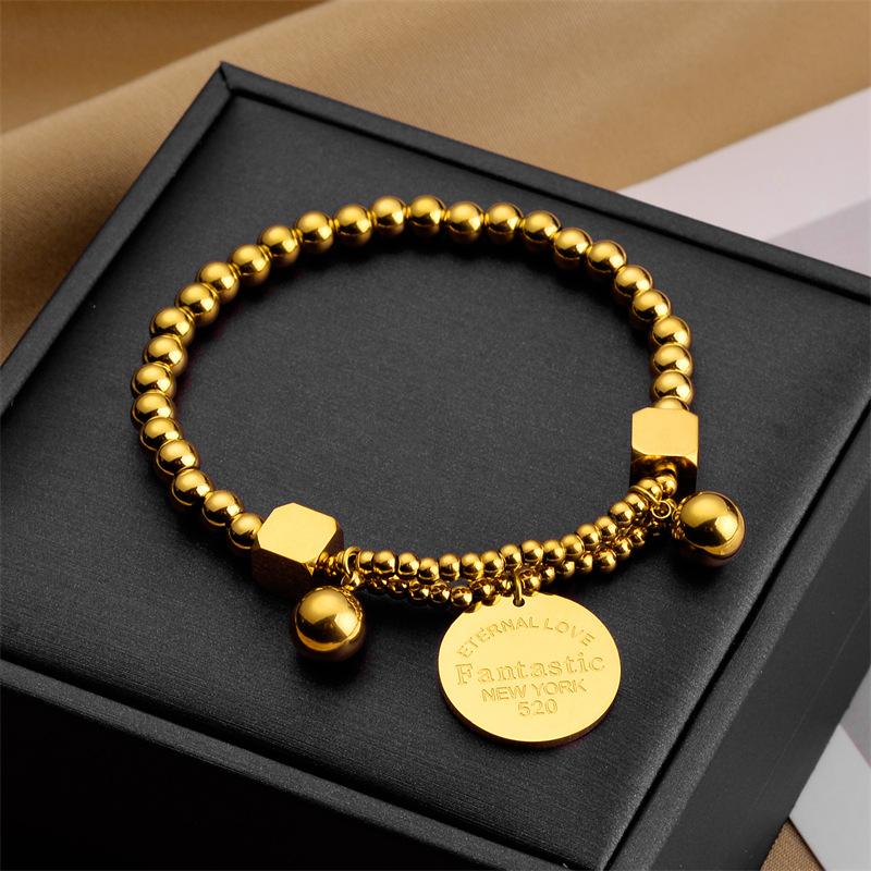 316L Edelstahl Scheiben Buchstaben Charms Armband für Damen Mode Perlenkette Armschmuck Party Lässiges Geschenk