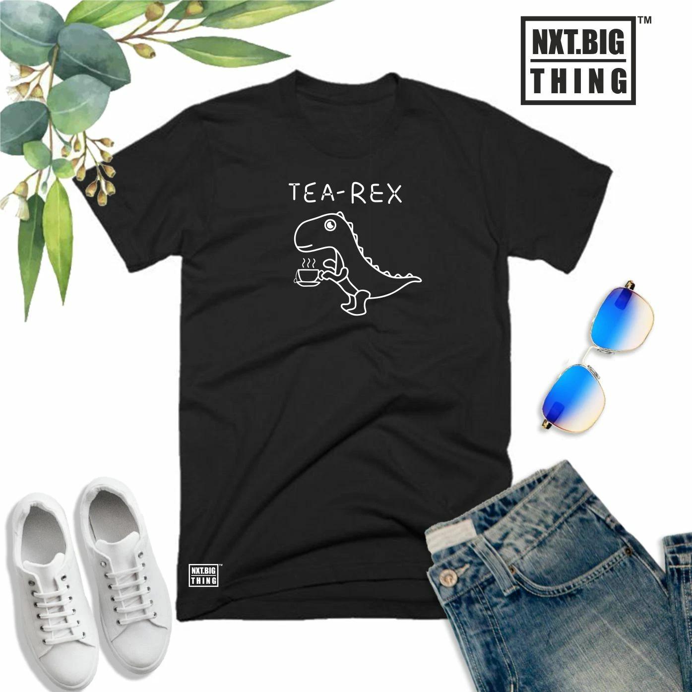 Tea Rex T Shirt Cute Dinosaur Jurassic Morning Coffee Brew Xmas Gift Kids Top 2XL