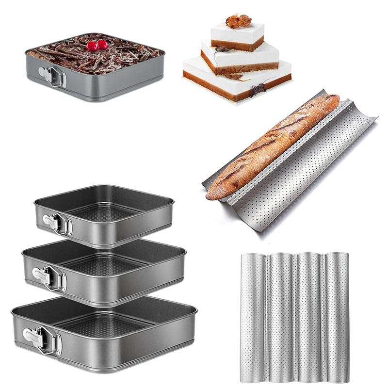 Non-Stick Springform Cake Pan Set and Perforated Baguette Baking Tray for Bread Cheesecake Pastry Kitchen Bakeware Tools