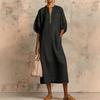 Europe, America spring and summer popular women's clothing solid color loose casual round neck zipper bubble sleeve dress