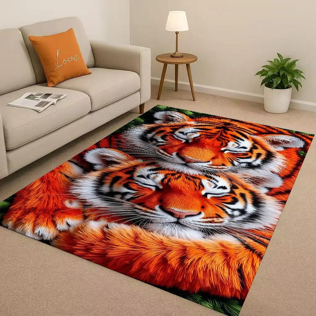 Classic Tiger Lion Beast Art Cartoon Living Room Non-Slip Area Rug Carpet For Bedroom Playroom Sofa,Home Decor Doormat Gift