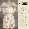 Korean Style Women's Cartoon Pajamas Set with Built-in Bra - Short-Sleeved, Loose, Plus Size, Summer Homewear