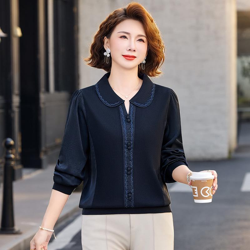 Frühling 2026 Damen Langarm-T-Shirt – Stilvolles Lässiges Hemd mit Kragen für Mütter mittleren Alters und ältere Mütter