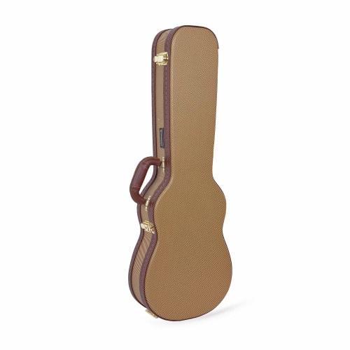 Crossrock Wooden Ukulele Case for 30/31-inch Baritone Ukuleles | Stainless Steel Latch, Sponge Interior, Storage Space, Vinyl Tweed (CRW600BUTW)